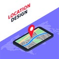 3d isometric mobile GPS navigation concept location design. Vector illustration