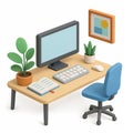 3D Isometric office workspace with plants Royalty Free Stock Photo
