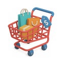 3D Isometric online shopping cart with products inside Royalty Free Stock Photo