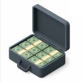 3D isometric open briefcase with money stacks inside Royalty Free Stock Photo