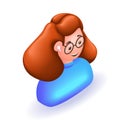 3D Isometric people character illustration. Cartoon bright smiling red-haired girl. Beautiful girl with freckles and