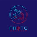 3D isometric Photographer logo icon outline stroke in circle frame made from neck strap camera design illustration isolated on