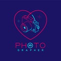 3D isometric Photographer logo icon outline stroke in heart love frame made from neck strap camera design illustration isolated on