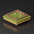 3D isometric pixel chicken farm on black background in classic game Royalty Free Stock Photo