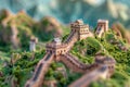 3D isometric representation of the Great Wall of China, featuring its massive fortifications, watchtowers, and rugged terrain