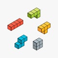 3d isometric retro game polygon puzzle. Geometric 3d block rectangle cube fun video game.