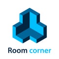 3D isometric room corner blue symbol