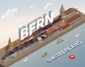 3d isometric skyline of Swiss city Bern