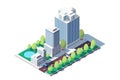 3d isometric square ground complex of administrative buildings.