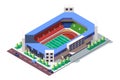 3d isometric square ground stadium near road with car.