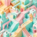 3d isometric staircase building with pastel color. Generative ai Royalty Free Stock Photo