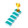 3d Isometric. stairs step to trophy and success. Business success concept.