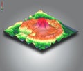 3D isometric terrain landscape of a volcano