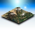 3D isometric terrain of a mountainous landscape