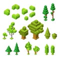 3D isometric trees vector illustration of plastic construction tree and hedges icons Royalty Free Stock Photo