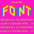 3d isometric vector font. Isometric letters, numbers and symbols. Three-dimensional stock vector typography for headlines, posters Royalty Free Stock Photo