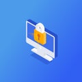 3d isometric vector illustration of the protection of personal data, photo from hacker attacks on the computer.