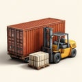 3d isometric view of forklift loading a shipping container with palletized cargo Royalty Free Stock Photo