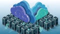 3D Isometric View of High Tech Server Farm with Cloud Integration Royalty Free Stock Photo