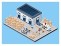 3D isometric Warehouse Logistic concept with Workers loading products on the trucks, Transportation operation service, Export, Royalty Free Stock Photo