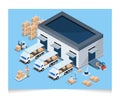 3D isometric Warehouse Logistic concept with Workers loading products on the trucks, Transportation operation service, Export, Royalty Free Stock Photo