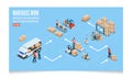 3D isometric Warehouse Logistic concept with Workers loading products on the trucks, Transportation operation service, Export, Royalty Free Stock Photo