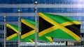 3D, Jamaican flag waving on wind. Close up of Jamaica banner blowing soft silk Royalty Free Stock Photo