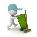 3D Janitor pushing wheelie bin