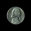 1981 D Jefferson Nickel isolated on the black background