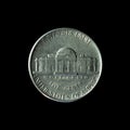 1981 D Jefferson Nickel isolated on the black background