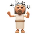 3d Jesus Christ cartoon character is shocked and stunned with stars in front of his eyes, 3d illustration