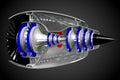 3D jet engine - side, back view Royalty Free Stock Photo
