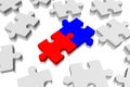 3D Red And Blue Jigsaw Puzzle Pieces - Connection Concept