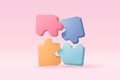 3D jigsaw puzzle pieces symbol of teamwork. Problem-solving, business challenge of people connection jigsaw puzzle, partnership