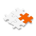 3D jigsaw puzzle pieces. White pieces with one orange highlighted. Team cooperation, teamwork or solution business theme Royalty Free Stock Photo