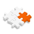 3D jigsaw puzzle pieces. White pieces with one orange highlighted. Team cooperation, teamwork or solution business theme Royalty Free Stock Photo