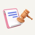 3d judge gavel on paper clipboard. punishment. judgement. law advisor. advocate. Judge arbitrate courthouse concept