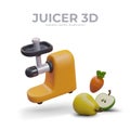 3D juicer, pear, apple, carrot. Modern kitchen electrical equipment