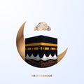 3d kaaba building with golden crescent moon for umra or hajj pilgrimage celebration islamic festival eid Royalty Free Stock Photo