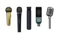 3D karaoke microphone. Realistic mic. Sing in music studio. Live media sound. Speech voice volume equipment. Old black