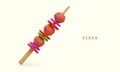 3D kebab on skewer. Grilled meat with fresh vegetables. Juicy tasty appetizing dish