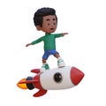 3D kid character standing riding a rocket Royalty Free Stock Photo