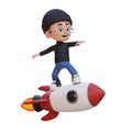 3D kid character standing riding a rocket Royalty Free Stock Photo