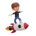3D kid character standing riding a rocket Royalty Free Stock Photo
