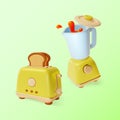 3d Kitchen Concept Cartoon Style Blender and Toaster. Vector