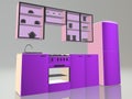 3d kitchen pink purple color