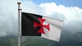 3D Knights templars flag on wind. Catholic military order medieval banner