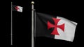 3D Knights templars flag on wind. Catholic military order medieval banner