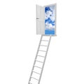 Open door, sky with clouds, ladder - 3D illustration Royalty Free Stock Photo