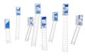 Ladders, doors, sky with clouds - 3D illustration Royalty Free Stock Photo